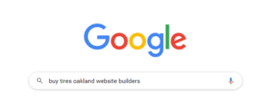 google search bar, searching for buy tires oakland website builders